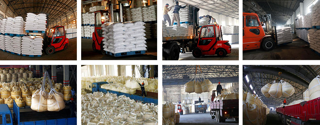 Lưu kho soda ash, xử lý bao và xếp hàng
