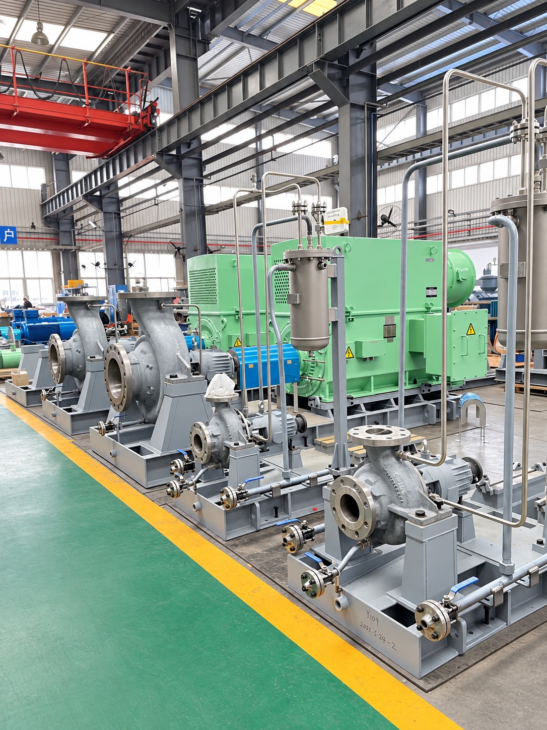 Các cụm bơm nhiều kích thước trong xưởng.