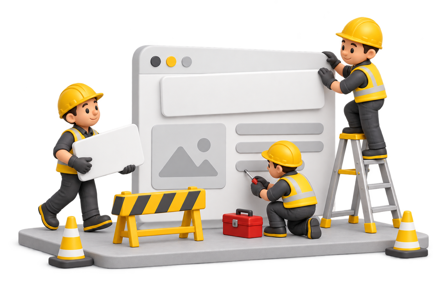 Những công nhân nhỏ đang xây dựng một trang web